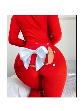 Woman’s Full Body Onesie PJs with Detatchable White Bow Butt -flap